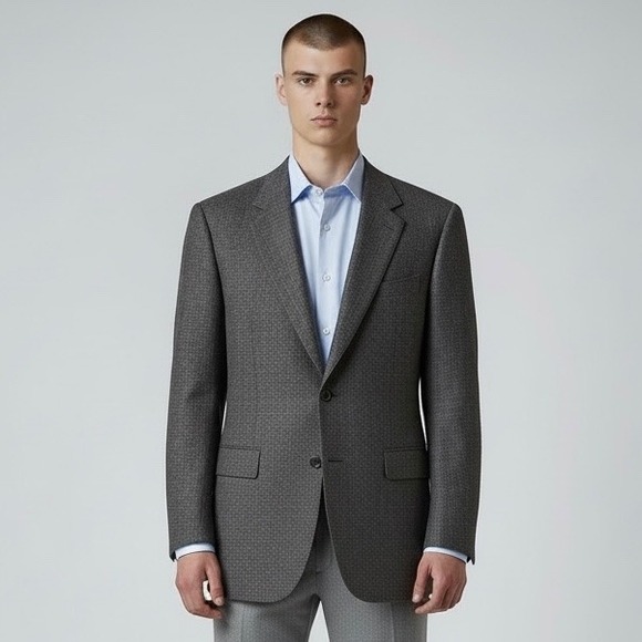 Canali Sport Coat Blazer Mens 44R Grey Micro Check Virgin Wool Jacket Made Italy